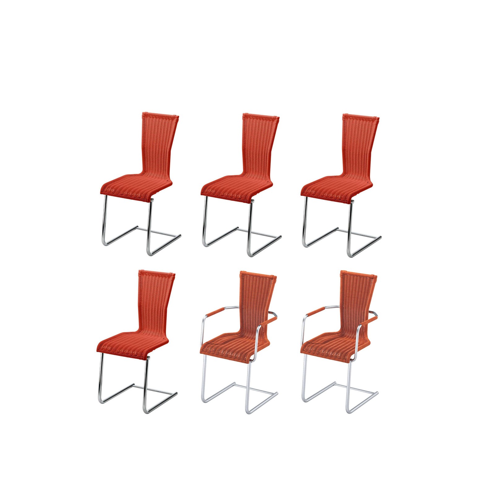Rundrohr-Freischwinger-Stuhl mit Sitz und Rücken in hochwertigem Saleen-Geflecht